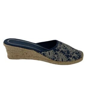 Montego Bay Women's Size 11 Boho Navy Embroidered Espadrille Wedge Sandal